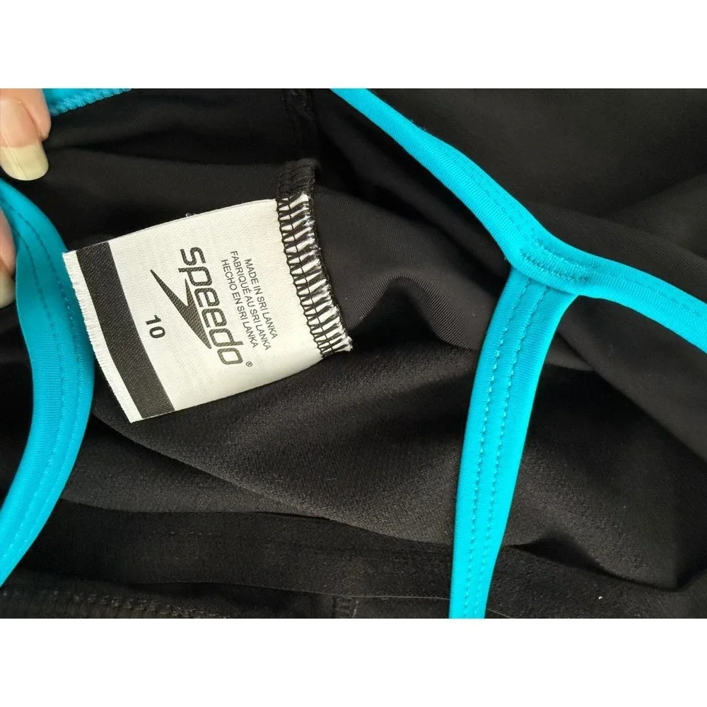 Speedo Women One Piece Swimsuit Black Blue Gray Racerback Size 10‎ Athletic